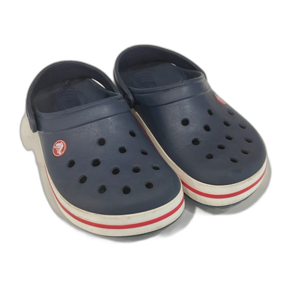 Adult Unisex Navy Crocs Clogs with White & Red Accents on Sole Size 6W / 4M - Picture 1 of 15
